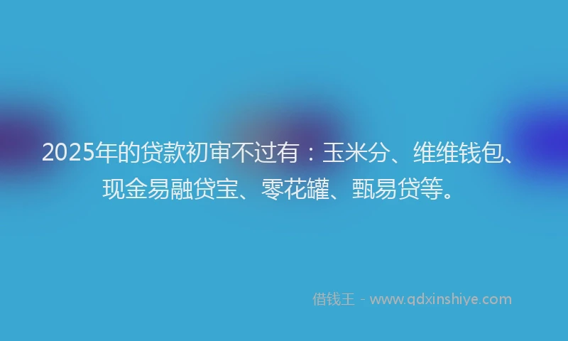 2025年的贷款初审不过有：玉米分、维维钱包、现金易融贷宝、零花罐、甄易贷等。