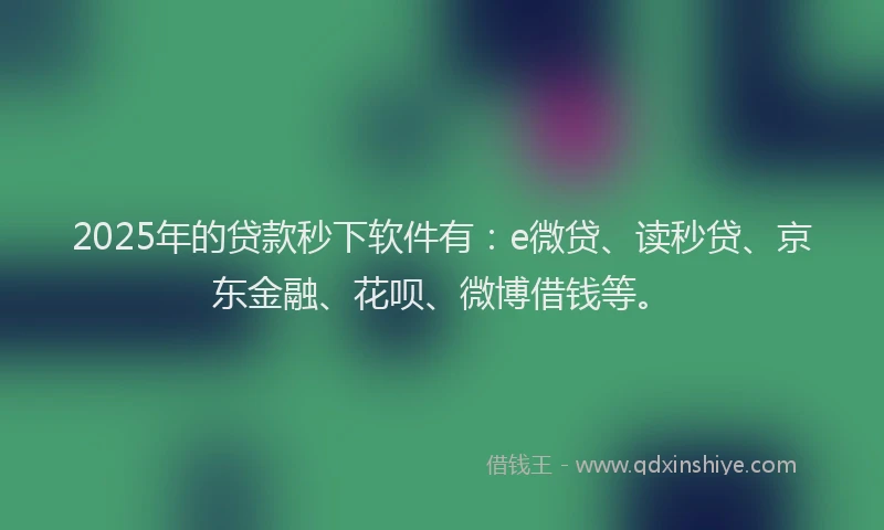 2025年的贷款秒下软件有：e微贷、读秒贷、京东金融、花呗、微博借钱等。