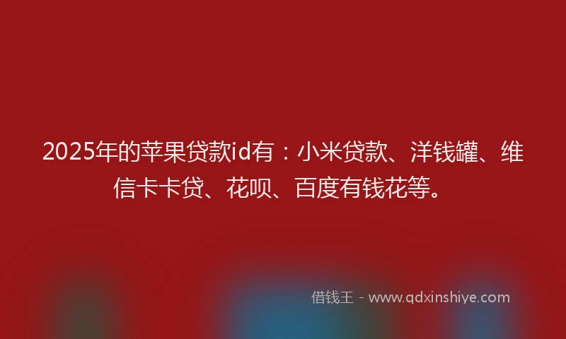 2025年的苹果贷款id有：小米贷款、洋钱罐、维信卡卡贷、花呗、百度有钱花等。