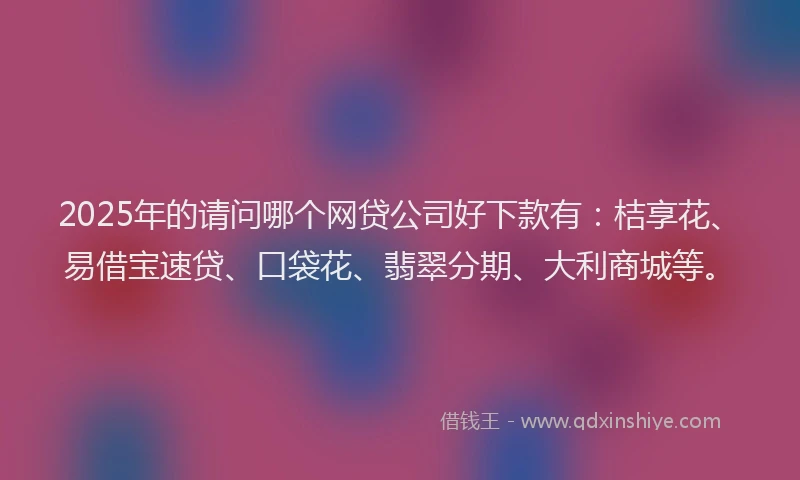 2025年的请问哪个网贷公司好下款有：桔享花、易借宝速贷、口袋花、翡翠分期、大利商城等。