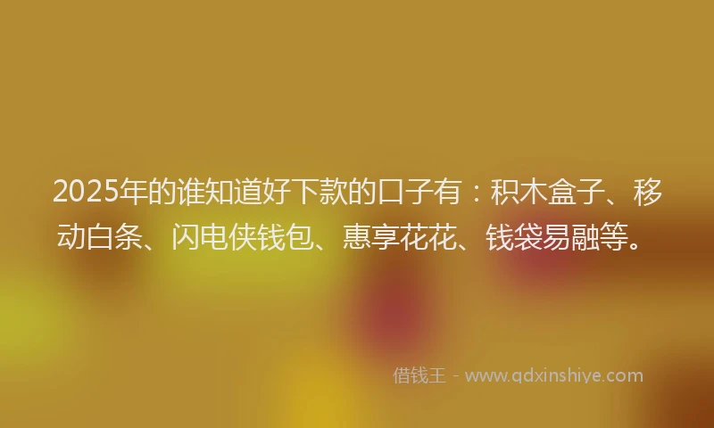 2025年的谁知道好下款的口子有：积木盒子、移动白条、闪电侠钱包、惠享花花、钱袋易融等。