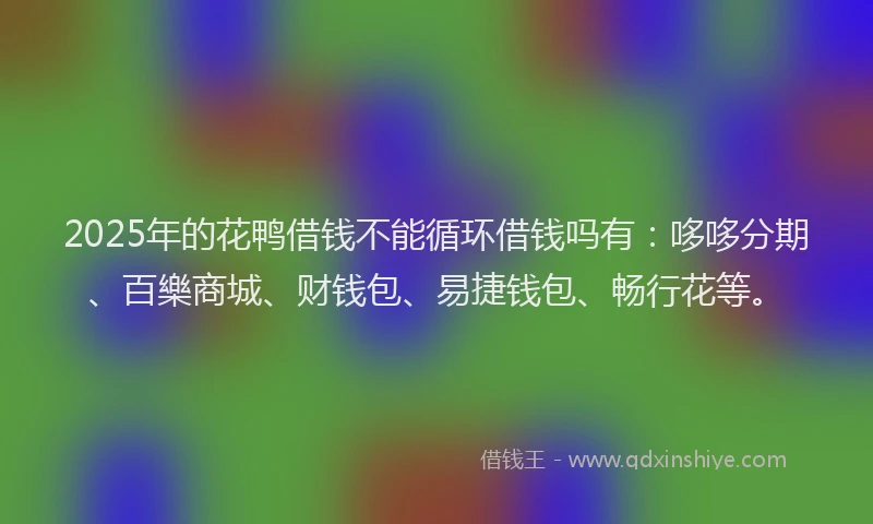 2025年的花鸭借钱不能循环借钱吗有：哆哆分期、百樂商城、财钱包、易捷钱包、畅行花等。