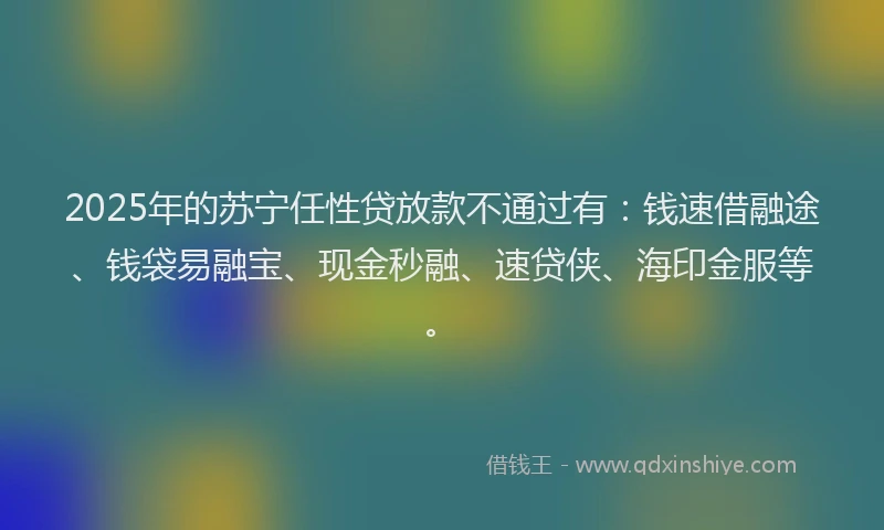 2025年的苏宁任性贷放款不通过有：钱速借融途、钱袋易融宝、现金秒融、速贷侠、海印金服等。