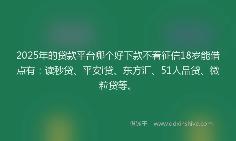 2025年的贷款平台哪个好下款不看征信18岁能借点有：读秒贷、平安i贷、东方汇、51人品贷、微粒贷等。
