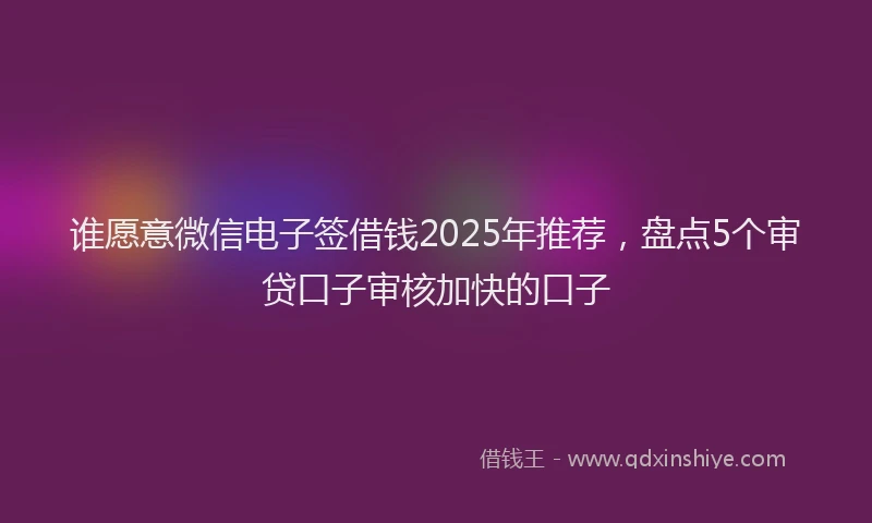 谁愿意微信电子签借钱2025年推荐，盘点5个审贷口子审核加快的口子
