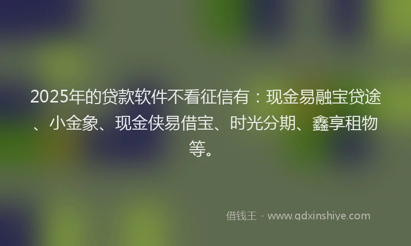 2025年的贷款软件不看征信有：现金易融宝贷途、小金象、现金侠易借宝、时光分期、鑫享租物等。