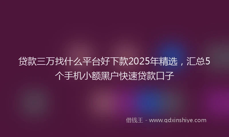 贷款三万找什么平台好下款2025年精选，汇总5个手机小额黑户快速贷款口子