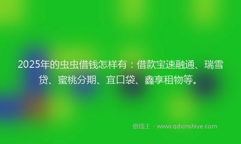 2025年的虫虫借钱怎样有：借款宝速融通、瑞雪贷、蜜桃分期、宜口袋、鑫享租物等。