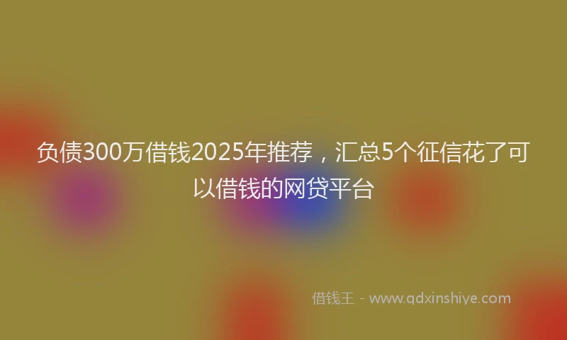 负债300万借钱2025年推荐，汇总5个征信花了可以借钱的网贷平台