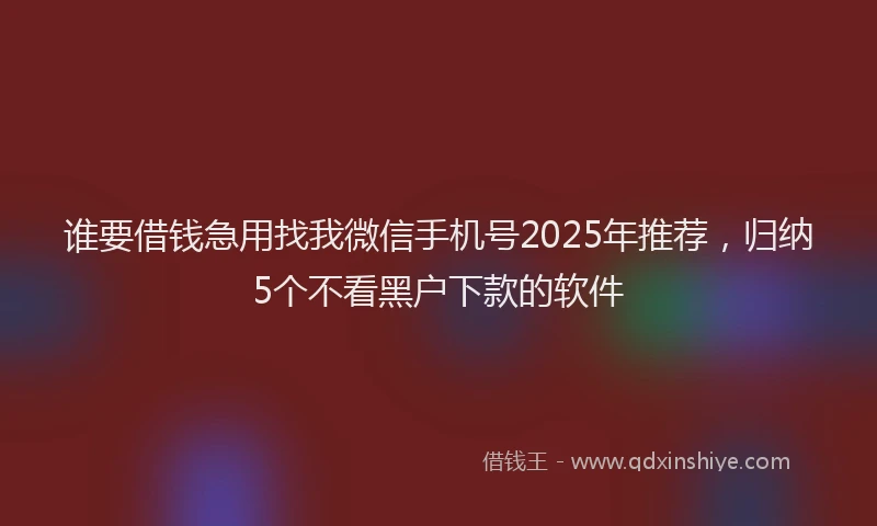 谁要借钱急用找我微信手机号2025年推荐，归纳5个不看黑户下款的软件