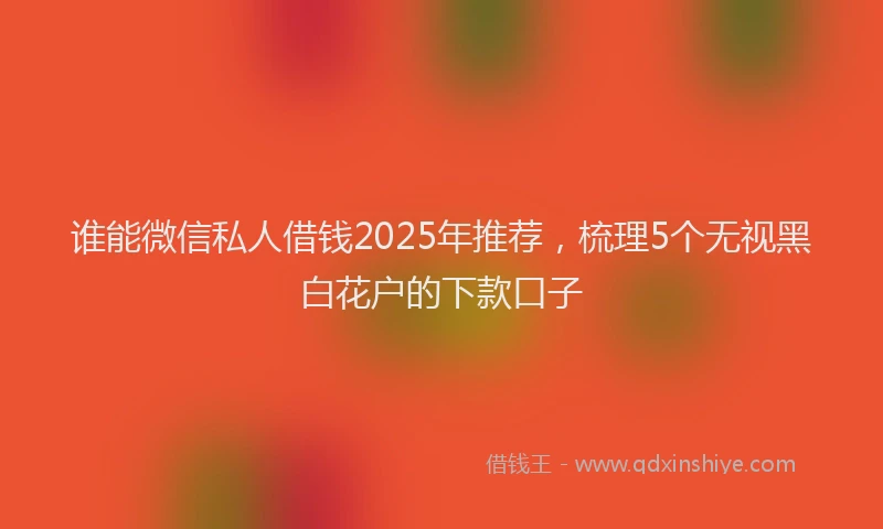 谁能微信私人借钱2025年推荐，梳理5个无视黑白花户的下款口子