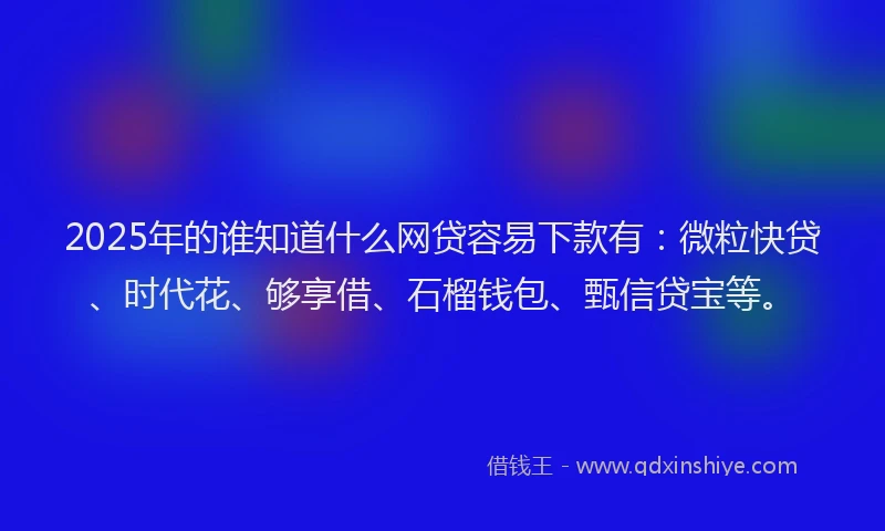 2025年的谁知道什么网贷容易下款有:微粒快贷、时代花、够享借、石榴钱包、甄信贷宝等。