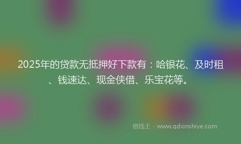 2025年的贷款无抵押好下款有：哈银花、及时租、钱速达、现金侠借、乐宝花等。