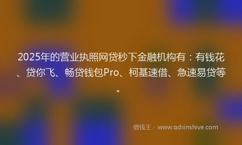 2025年的营业执照网贷秒下金融机构有：有钱花、贷你飞、畅贷钱包Pro、柯基速借、急速易贷等。