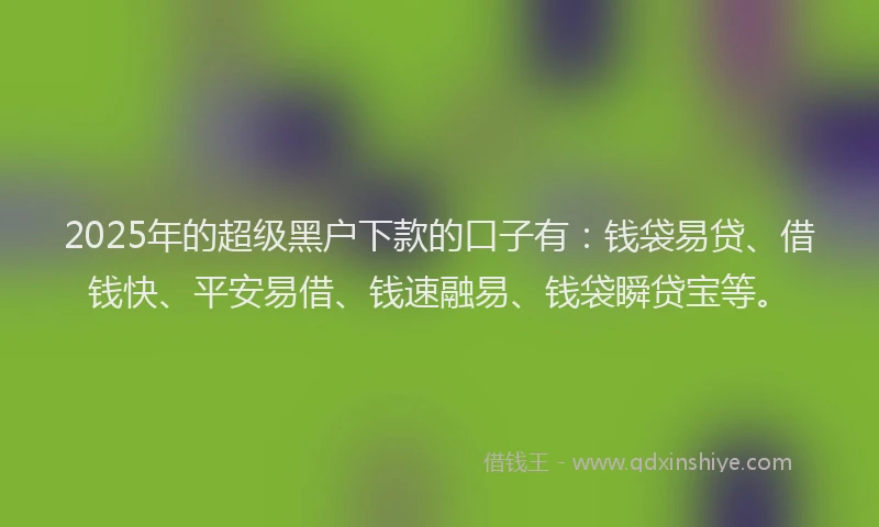 2025年的超级黑户下款的口子有：钱袋易贷、借钱快、平安易借、钱速融易、钱袋瞬贷宝等。