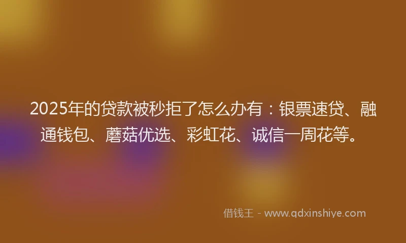 2025年的贷款被秒拒了怎么办有：银票速贷、融通钱包、蘑菇优选、彩虹花、诚信一周花等。
