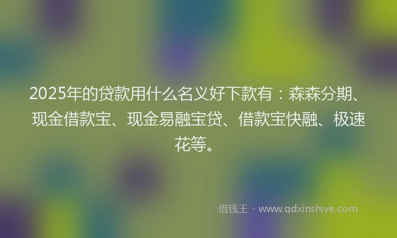 2025年的贷款用什么名义好下款有：森森分期、现金借款宝、现金易融宝贷、借款宝快融、极速花等。