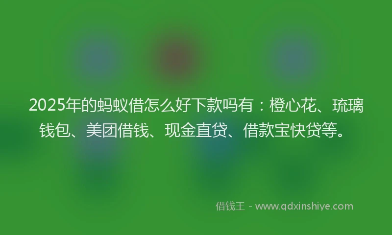 2025年的蚂蚁借怎么好下款吗有：橙心花、琉璃钱包、美团借钱、现金直贷、借款宝快贷等。