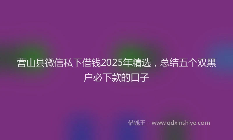 营山县微信私下借钱2025年精选，总结五个双黑户必下款的口子