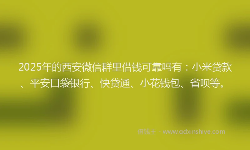 2025年的西安微信群里借钱可靠吗有：小米贷款、平安口袋银行、快贷通、小花钱包、省呗等。