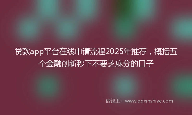 贷款app平台在线申请流程2025年推荐，概括五个金融创新秒下不要芝麻分的口子