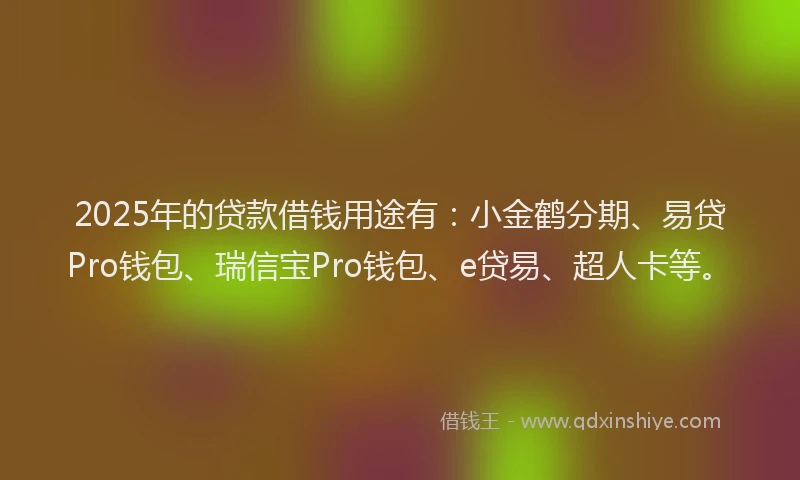 2025年的贷款借钱用途有：小金鹤分期、易贷Pro钱包、瑞信宝Pro钱包、e贷易、超人卡等。