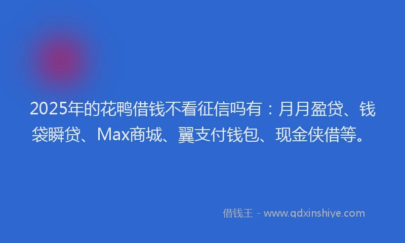2025年的花鸭借钱不看征信吗有：月月盈贷、钱袋瞬贷、Max商城、翼支付钱包、现金侠借等。