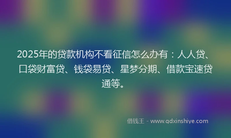 2025年的贷款机构不看征信怎么办有：人人贷、口袋财富贷、钱袋易贷、星梦分期、借款宝速贷通等。