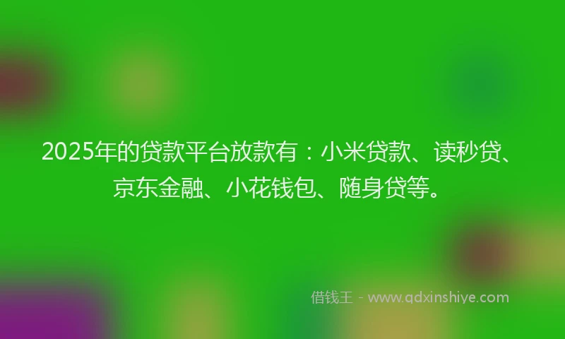 2025年的贷款平台放款有：小米贷款、读秒贷、京东金融、小花钱包、随身贷等。