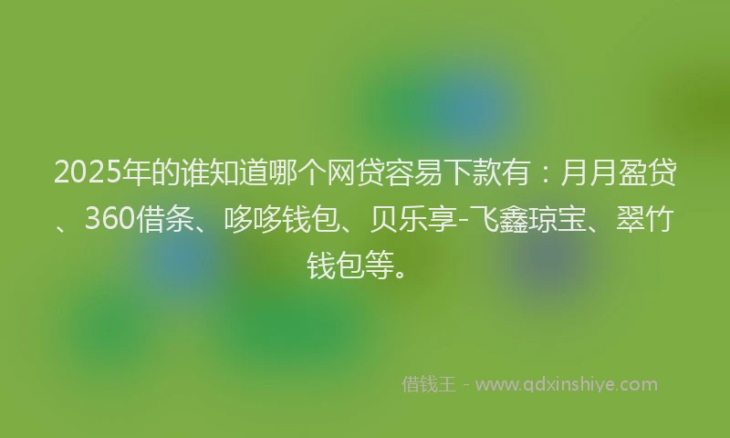 2025年的谁知道哪个网贷容易下款有：月月盈贷、360借条、哆哆钱包、贝乐享-飞鑫琼宝、翠竹钱包等。