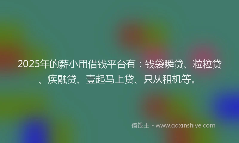 2025年的薪小用借钱平台有：钱袋瞬贷、粒粒贷、疾融贷、壹起马上贷、只从租机等。