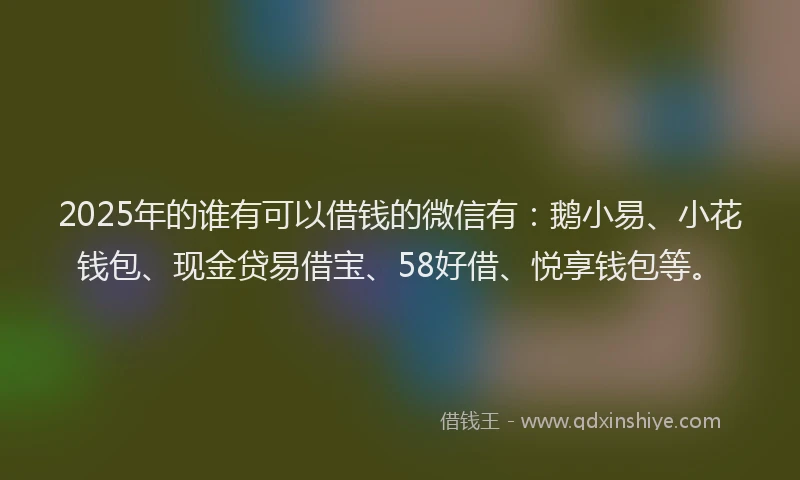 2025年的谁有可以借钱的微信有：鹅小易、小花钱包、现金贷易借宝、58好借、悦享钱包等。