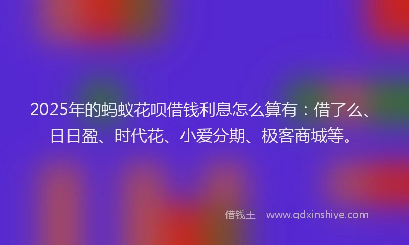 2025年的蚂蚁花呗借钱利息怎么算有：借了么、日日盈、时代花、小爱分期、极客商城等。