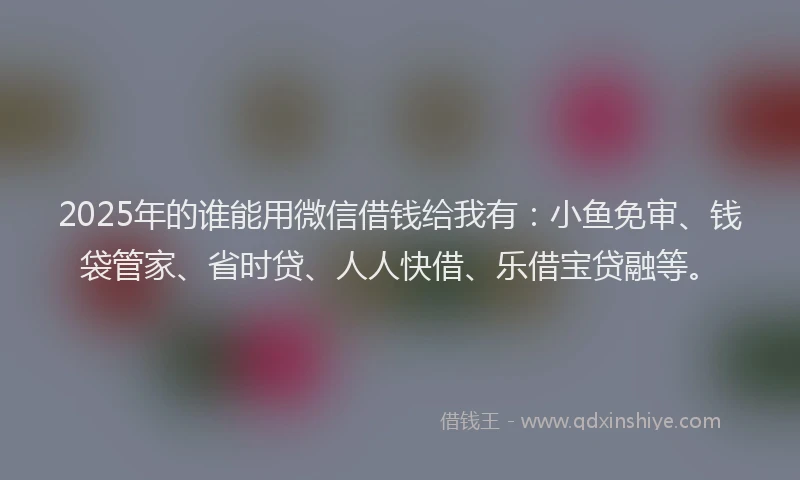 2025年的谁能用微信借钱给我有:小鱼免审、钱袋管家、省时贷、人人快借、乐借宝贷融等。