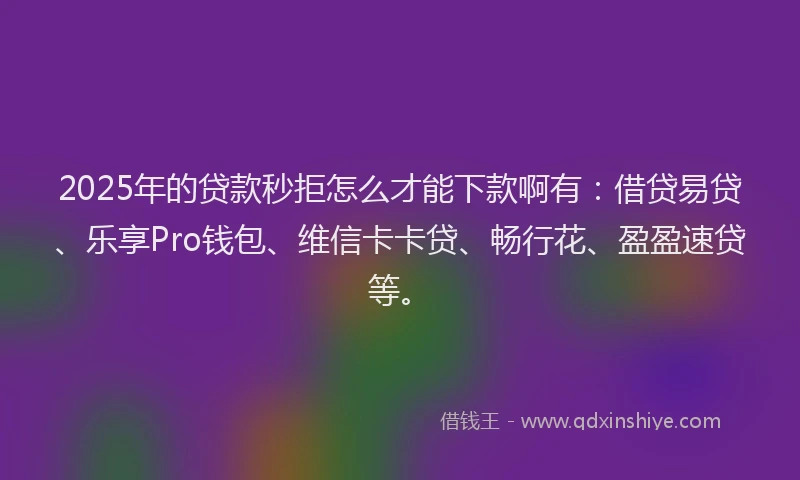 2025年的贷款秒拒怎么才能下款啊有：借贷易贷、乐享Pro钱包、维信卡卡贷、畅行花、盈盈速贷等。