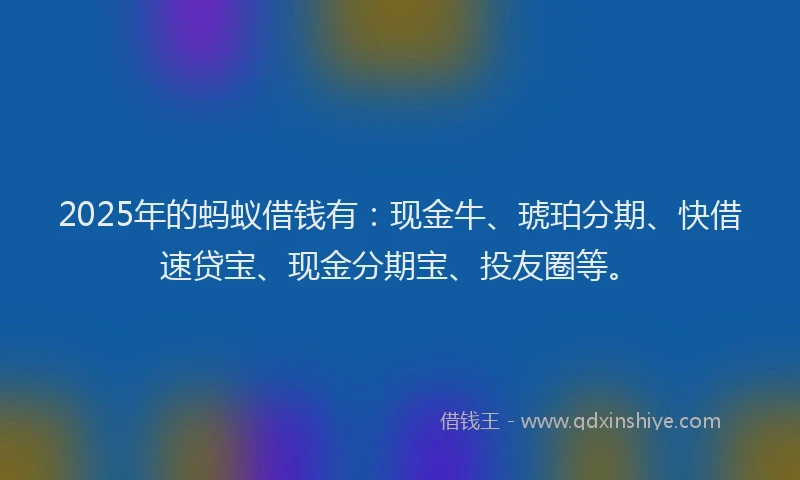 2025年的蚂蚁借钱有：现金牛、琥珀分期、快借速贷宝、现金分期宝、投友圈等。