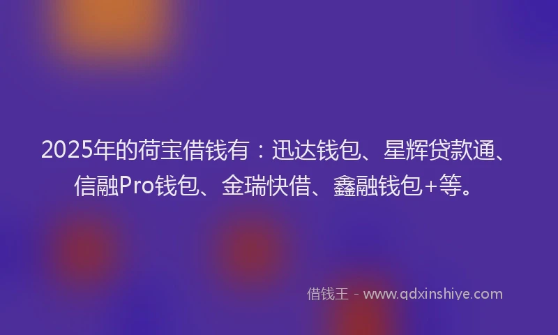 2025年的荷宝借钱有：迅达钱包、星辉贷款通、信融Pro钱包、金瑞快借、鑫融钱包+等。