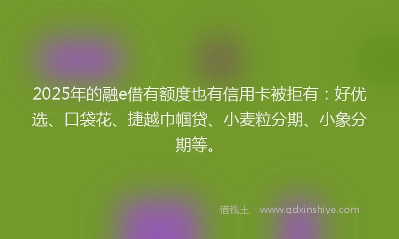 2025年的融e借有额度也有信用卡被拒有：好优选、口袋花、捷越巾帼贷、小麦粒分期、小象分期等。