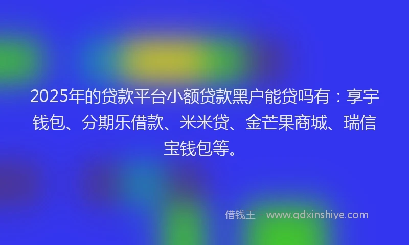 2025年的贷款平台小额贷款黑户能贷吗有：享宇钱包、分期乐借款、米米贷、金芒果商城、瑞信宝钱包等。