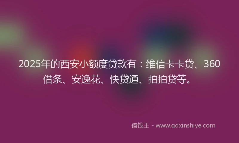 2025年的西安小额度贷款有：维信卡卡贷、360借条、安逸花、快贷通、拍拍贷等。
