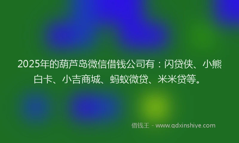 2025年的葫芦岛微信借钱公司有：闪贷侠、小熊白卡、小吉商城、蚂蚁微贷、米米贷等。