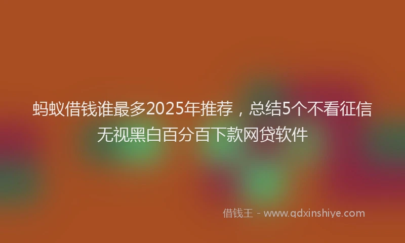 蚂蚁借钱谁最多2025年推荐，总结5个不看征信无视黑白百分百下款网贷软件