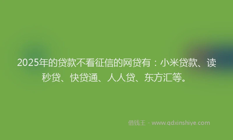 2025年的贷款不看征信的网贷有：小米贷款、读秒贷、快贷通、人人贷、东方汇等。