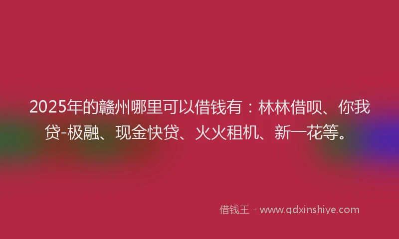2025年的赣州哪里可以借钱有：林林借呗、你我贷-极融、现金快贷、火火租机、新一花等。