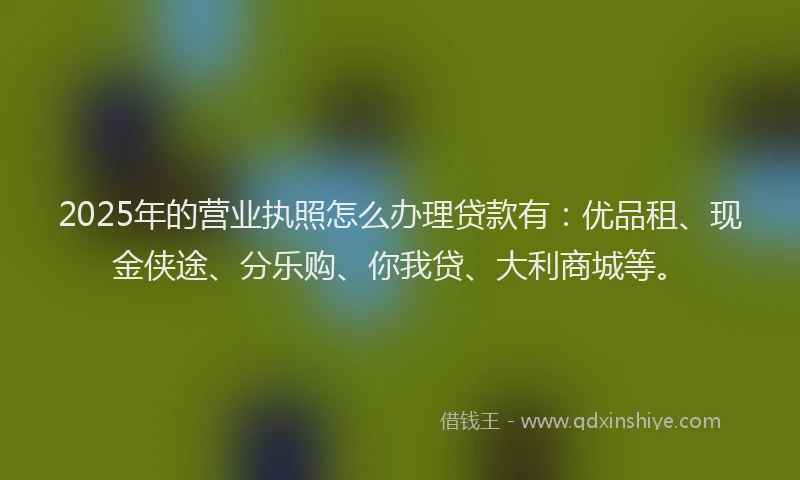 2025年的营业执照怎么办理贷款有：优品租、现金侠途、分乐购、你我贷、大利商城等。