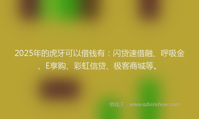2025年的虎牙可以借钱有：闪贷速借融、呼吸金、E享购、彩虹信贷、极客商城等。