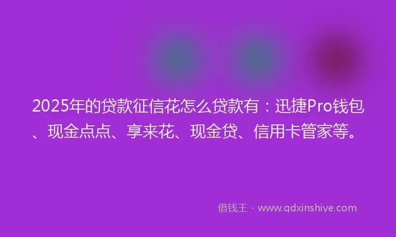 2025年的贷款征信花怎么贷款有：迅捷Pro钱包、现金点点、享来花、现金贷、信用卡管家等。