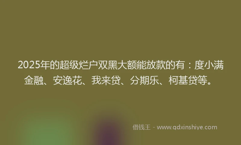 2025年的超级烂户双黑大额能放款的有：度小满金融、安逸花、我来贷、分期乐、柯基贷等。