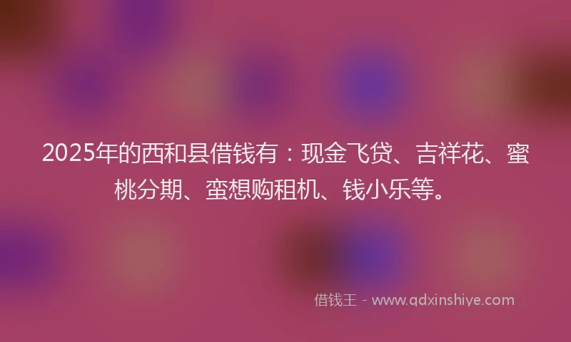 2025年的西和县借钱有：现金飞贷、吉祥花、蜜桃分期、蛮想购租机、钱小乐等。
