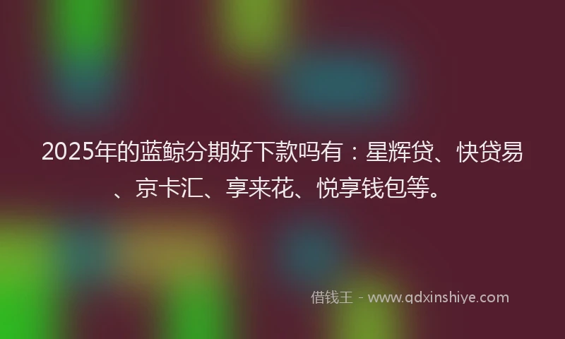 2025年的蓝鲸分期好下款吗有：星辉贷、快贷易、京卡汇、享来花、悦享钱包等。